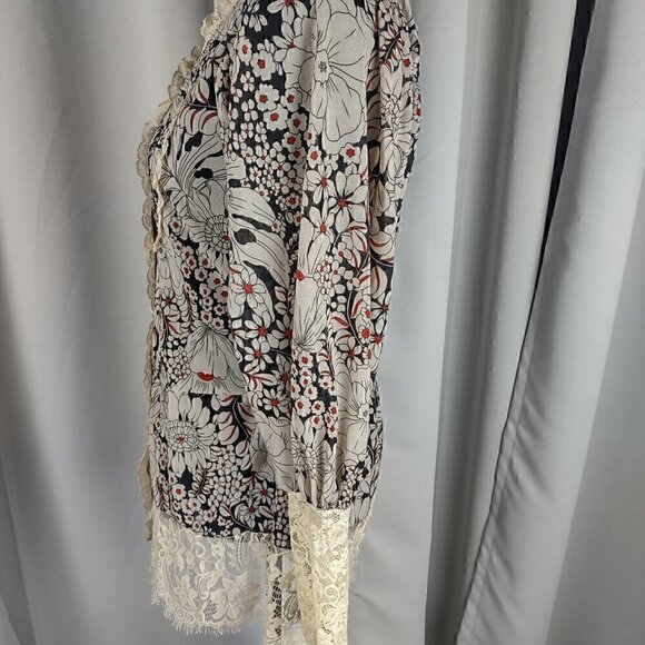 213 by Michelle Kim Multicolor Long Lace Sleeve Victorian Inspired Blouse Sz S - Picture 5 of 15